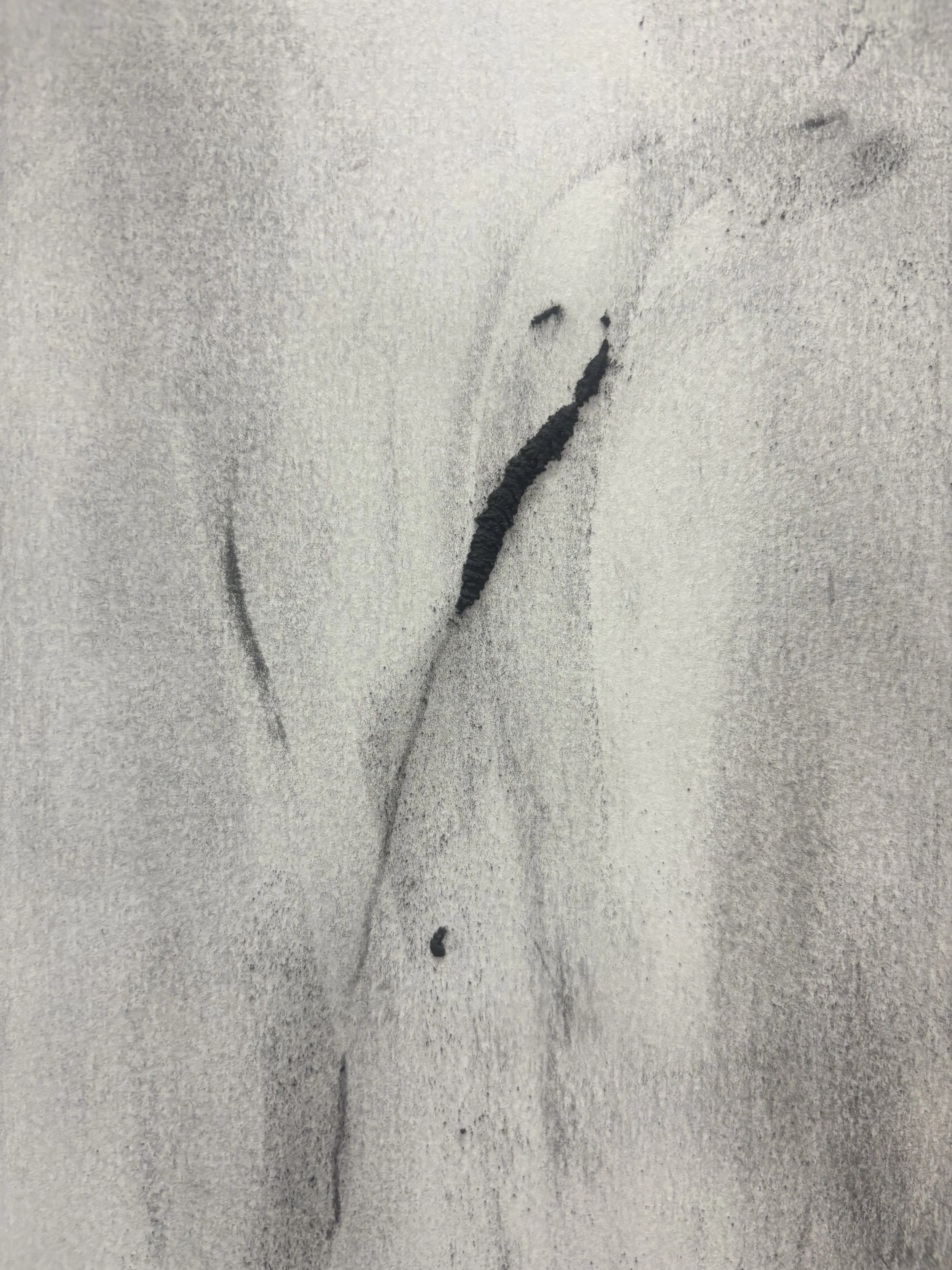 Close-up of a textured paper with dark lines and small black marks.