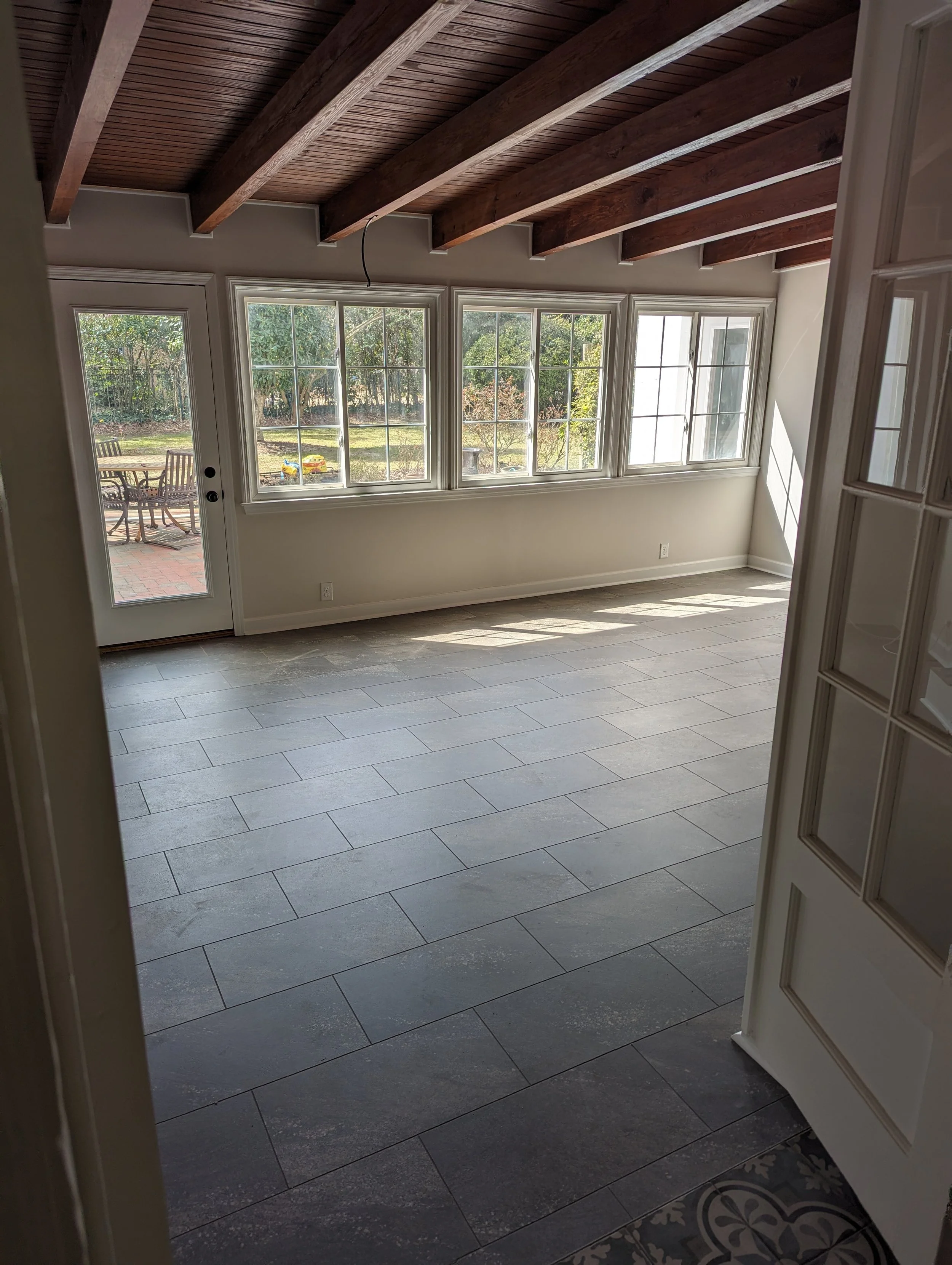 Sunroom Repairs, Luxury Vinyl Tile, Ceramic Tile