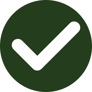 White checkmark inside a dark green circle.