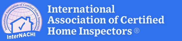 Blue banner with the logo and text of the International Association of Certified Home Inspectors (InterNACHI). The logo features a house with a checkmark and the organization's name encircling it.