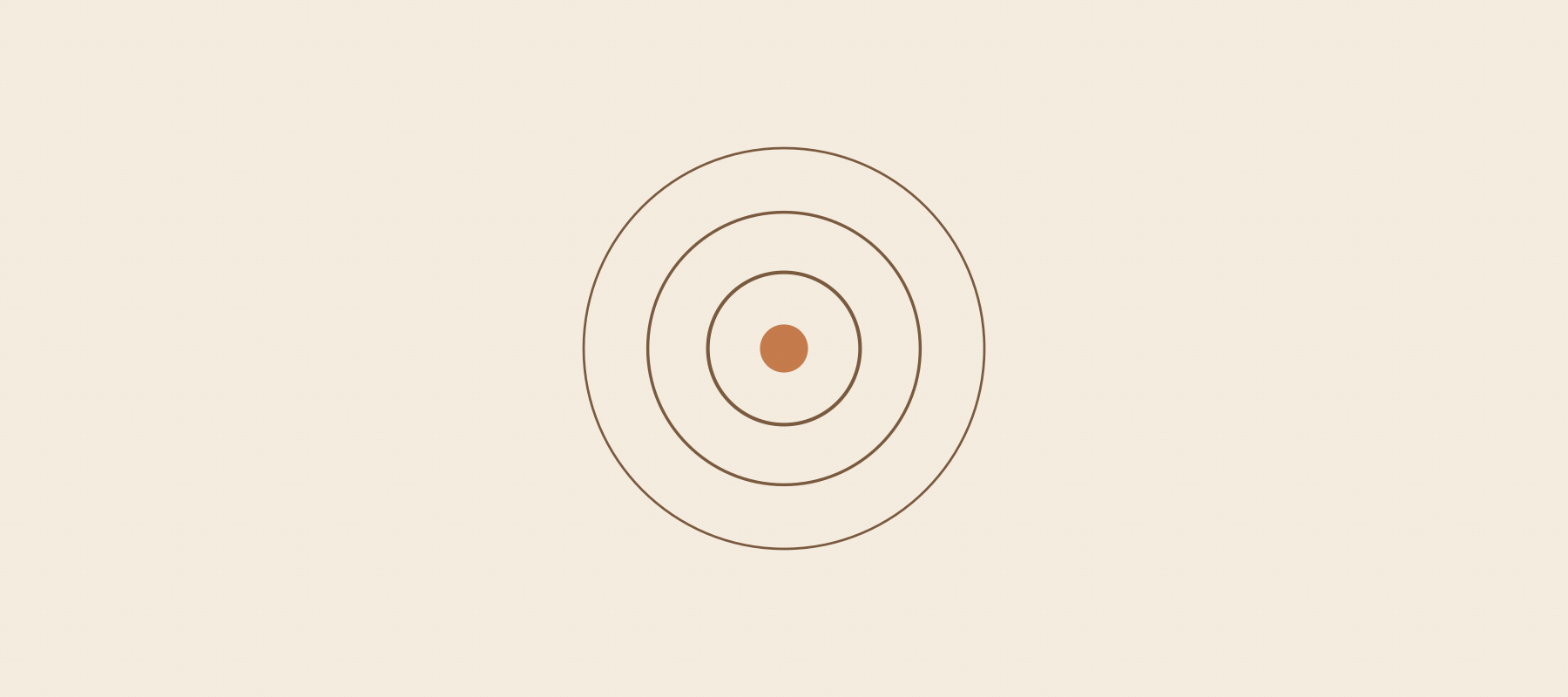 A beige background with three concentric circles and a filled circle at the center, resembling a target or bullseye.
