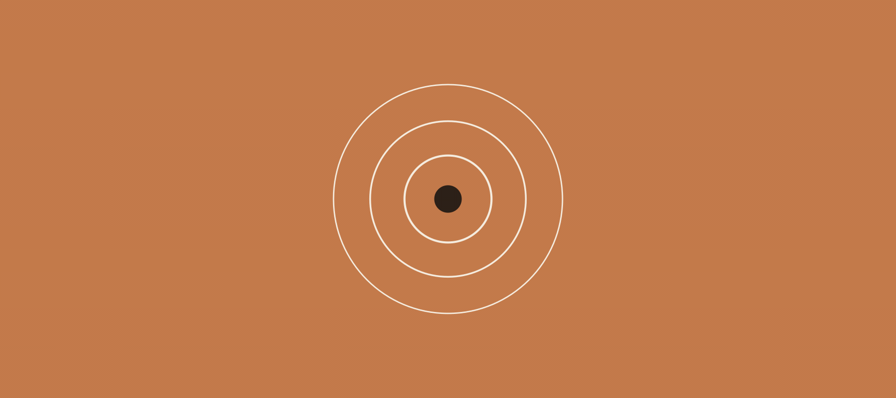 A digital illustration showing concentric circles emanating from a central dot on a brown gradient background.