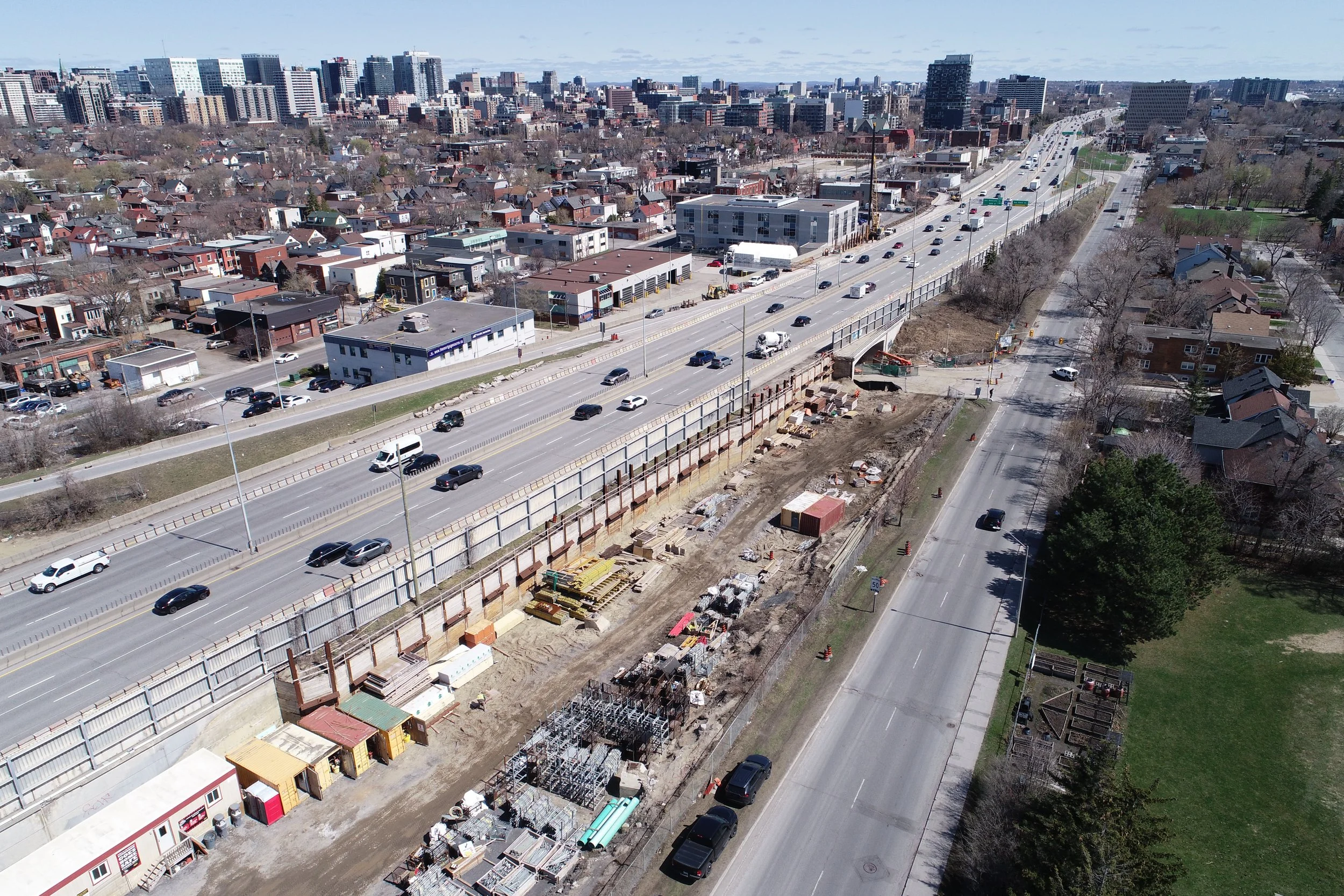 Retaining wall construction west of Percy St