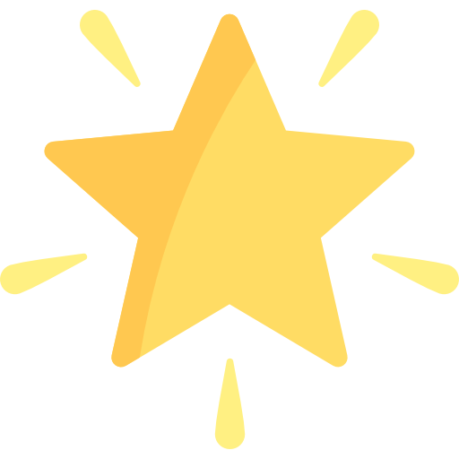 A yellow star with a 3D effect, surrounded by lines indicating emphasis or highlight.