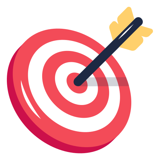 A target with concentric red and white circles and an arrow hitting the bullseye.