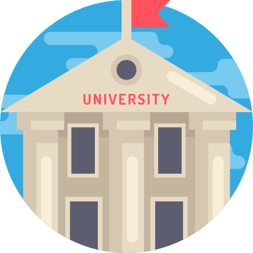 Illustration of a university building with a red flag and the word "UNIVERSITY" on it, set against a globe background.