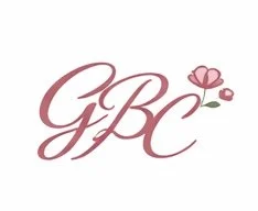 Elegant logo with pink script letters 'GBC' and a pink flower.