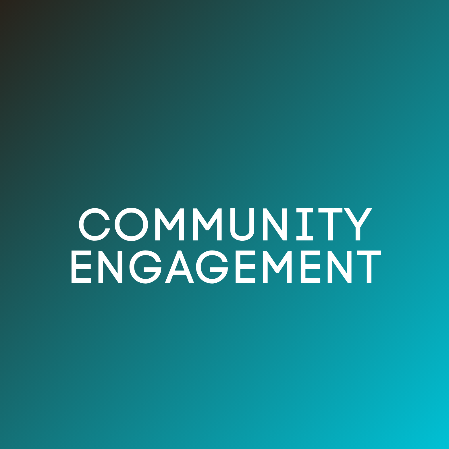 Text reading 'Community Engagement' on a blue-green gradient background.