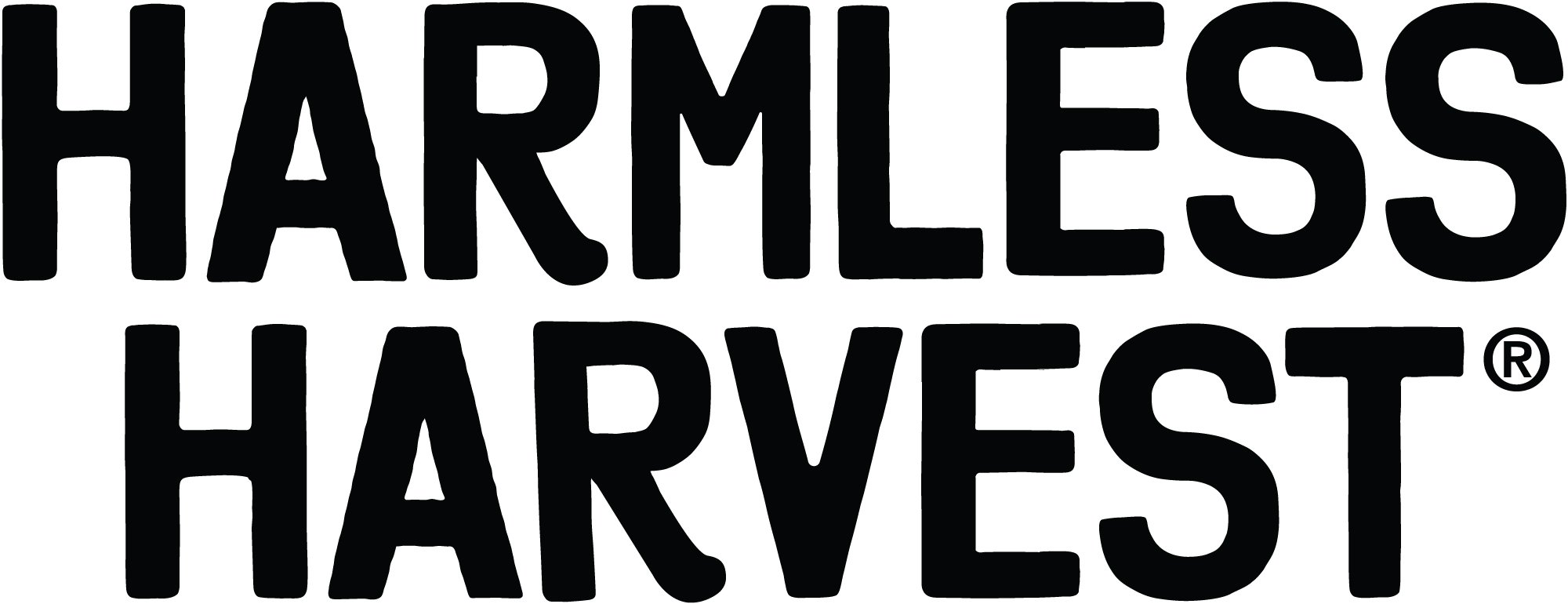 The image features the phrase 'HARMLESS HARVEST' written twice in bold black letters on a white background.