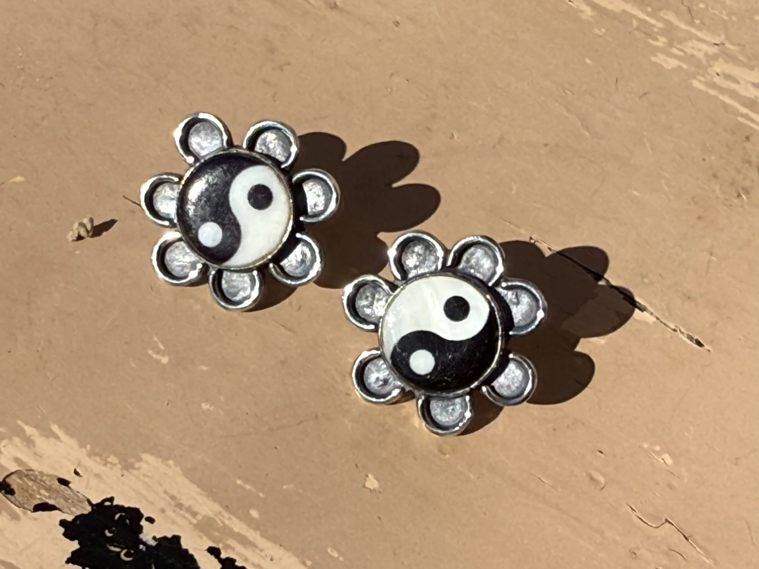 Yin Yang Flower Stud Earrings