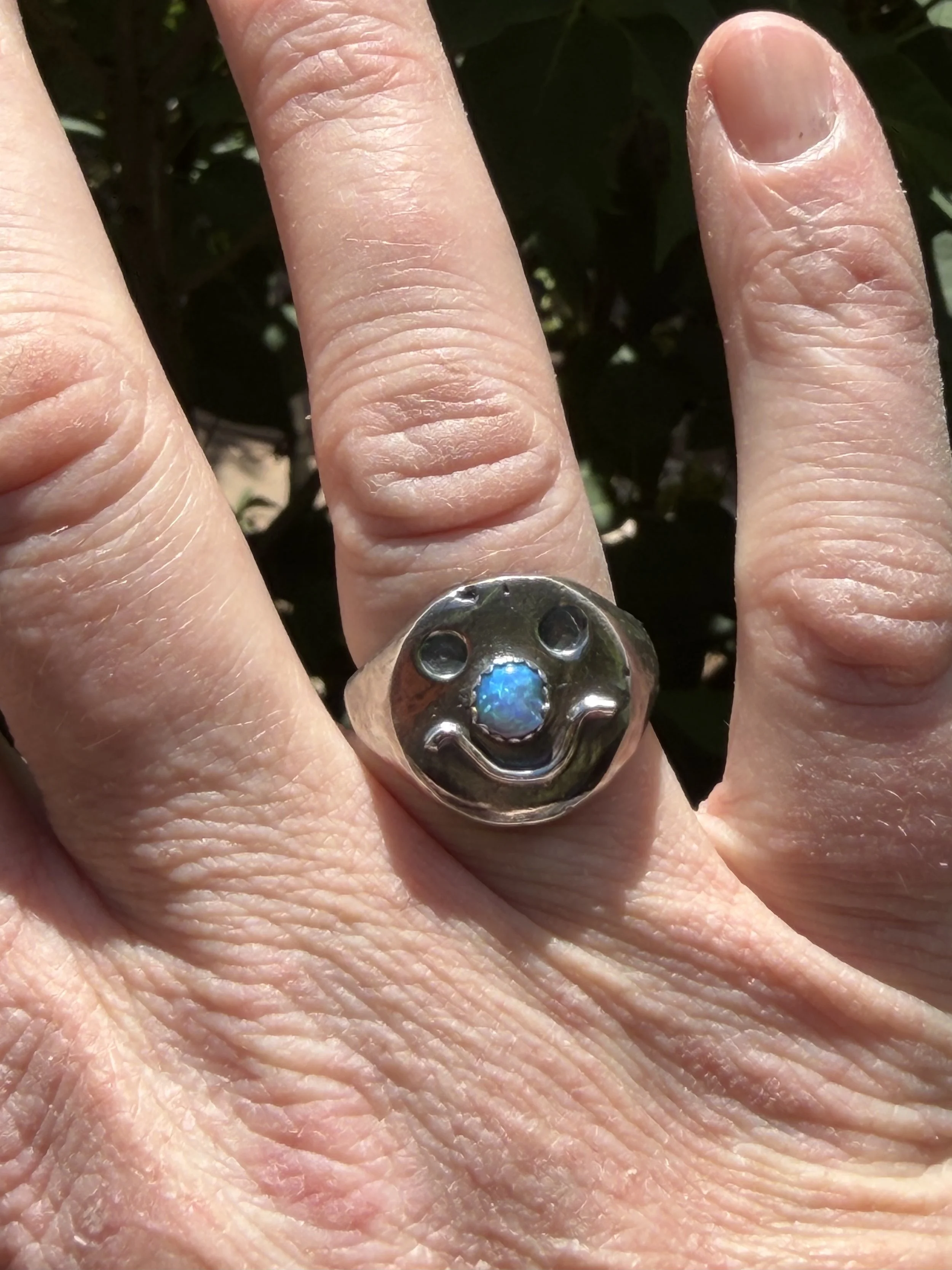 Smiley Face Signet Rings with Opal Nose