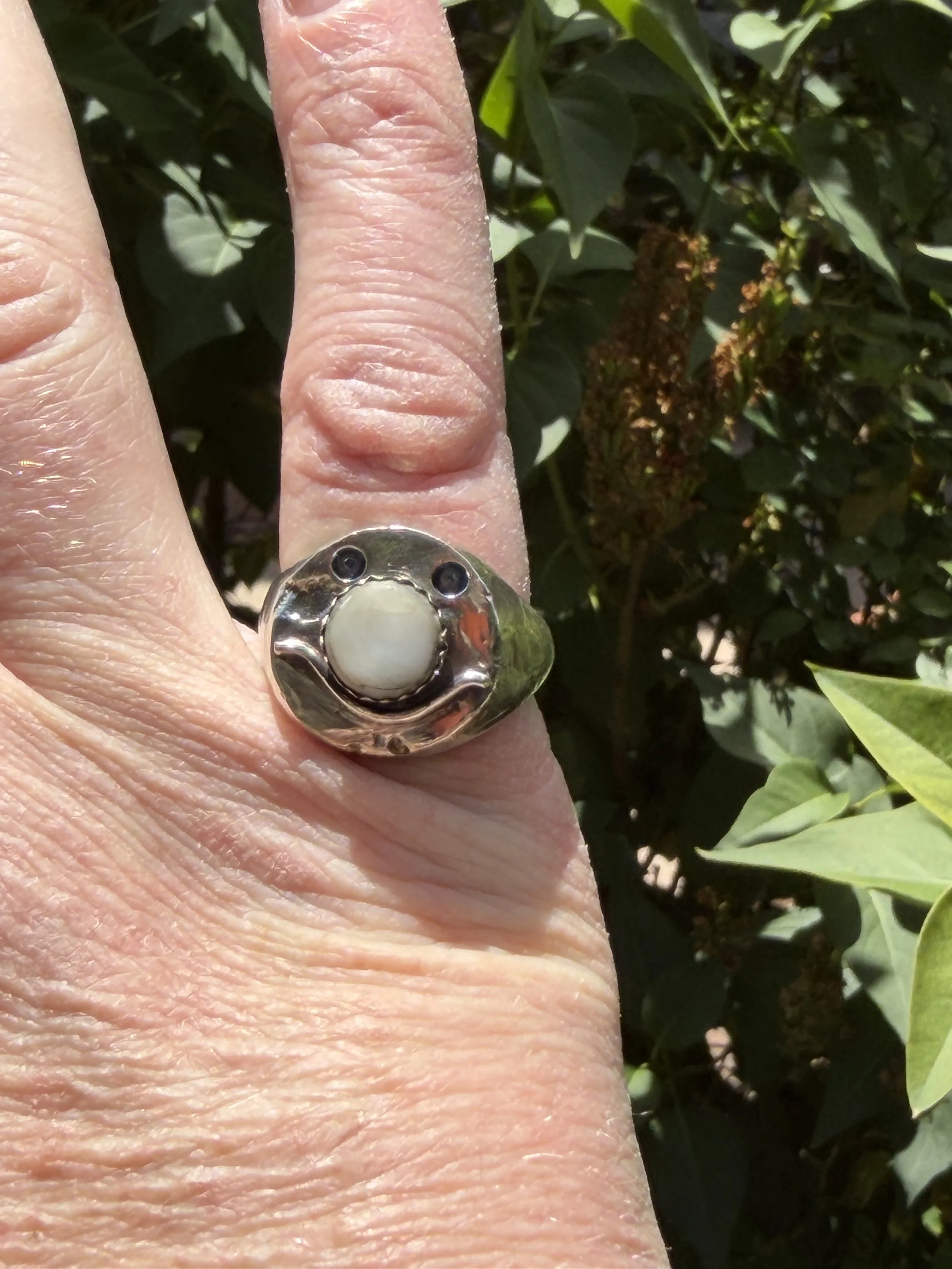 Smiley Face Signet Ring with Pearl Button Nose