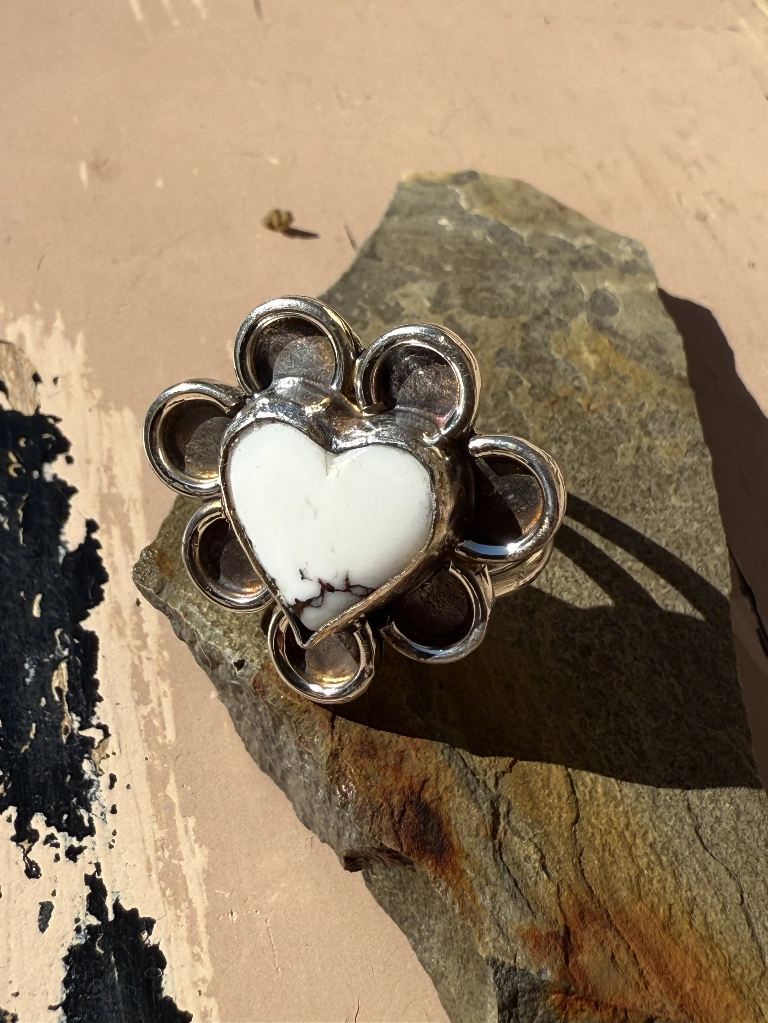 White Buffalo Turquoise Heart Ring