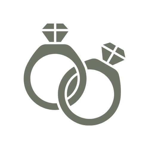 Illustration of two gray engagement rings with diamond tops on a black background.