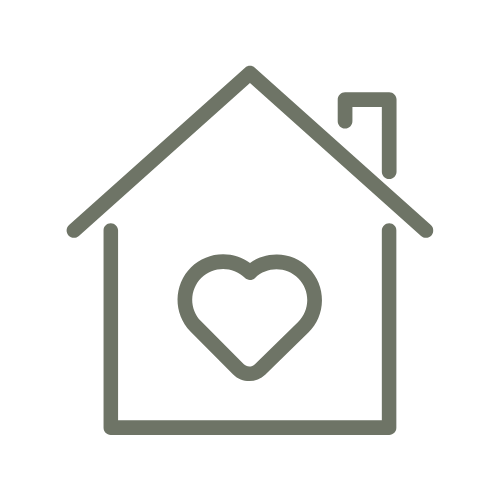 Outline of a house with a heart inside, representing love or home.