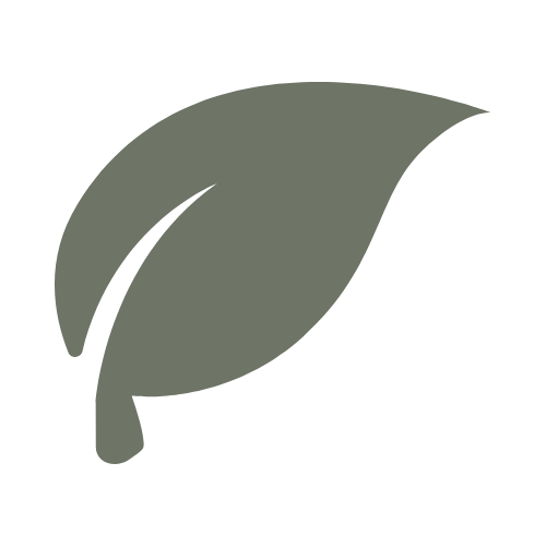 A simple, solid black and gray icon of two overlapping leaves.