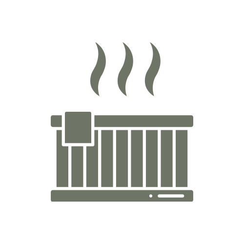 An icon of a radiator emitting heat with three wavy lines above it.