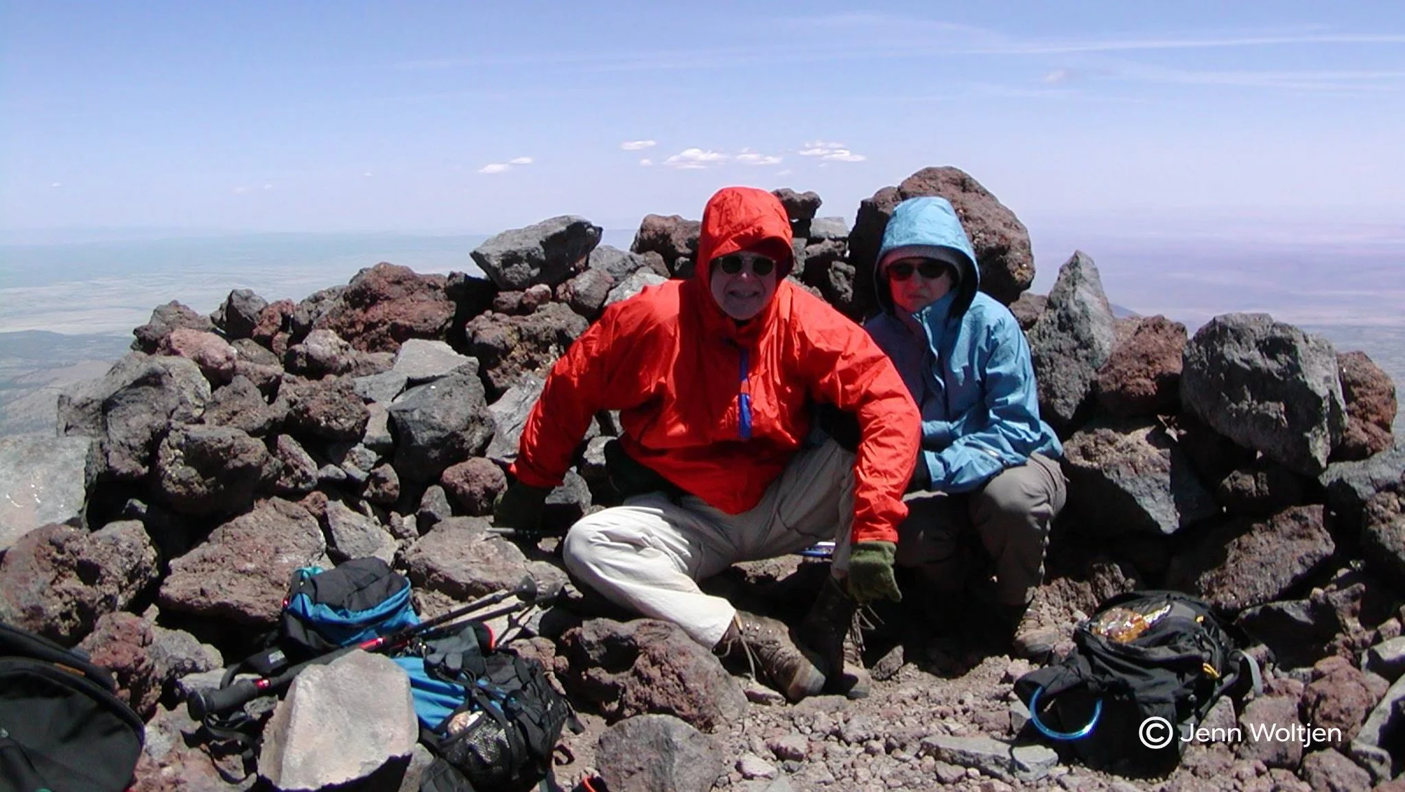 Humphreys Peak summit photo, very windy, highest peak in Arizona 