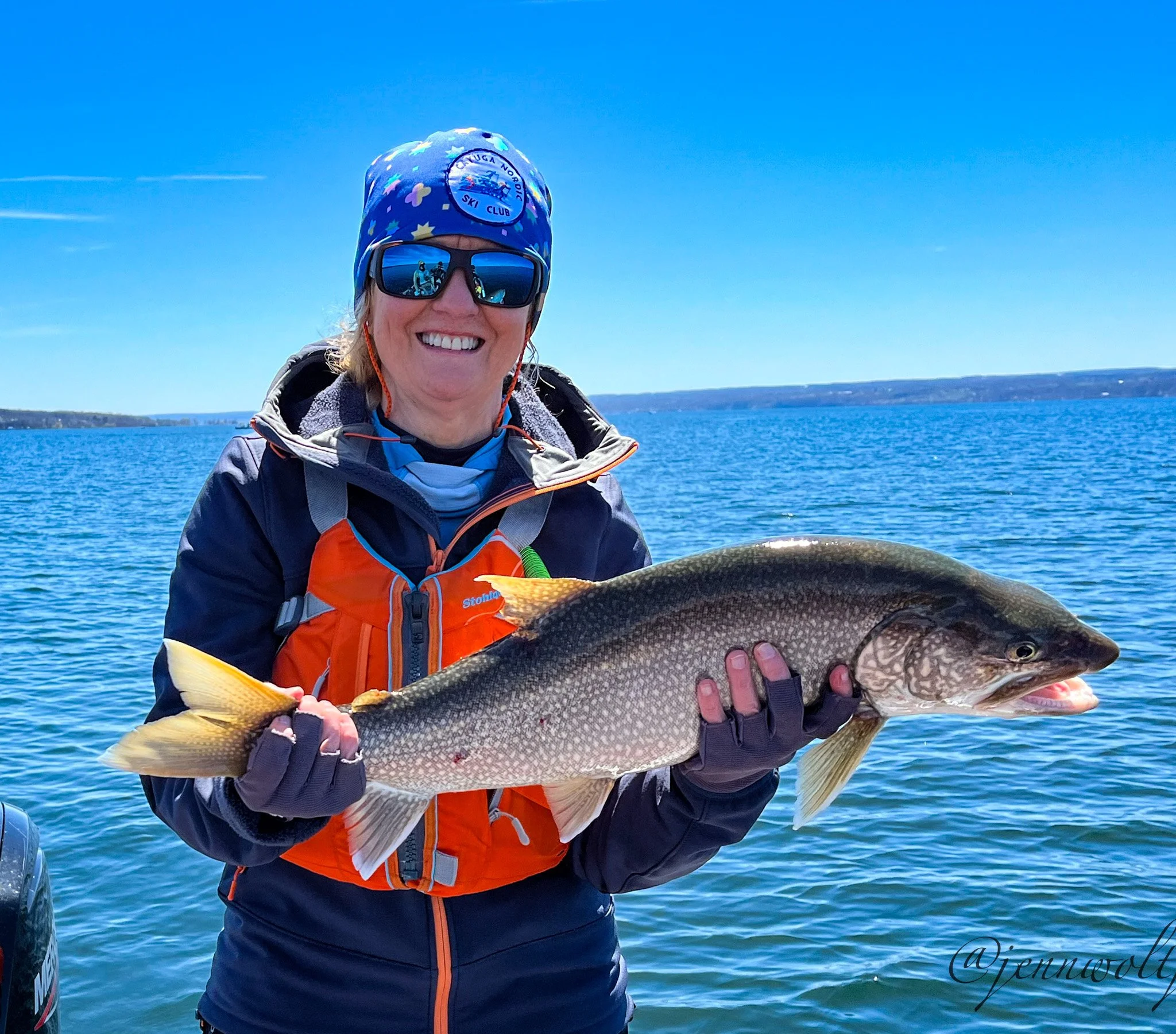 Fishing for lake trout on Cayuga Lake, Finger Lakes, New York 