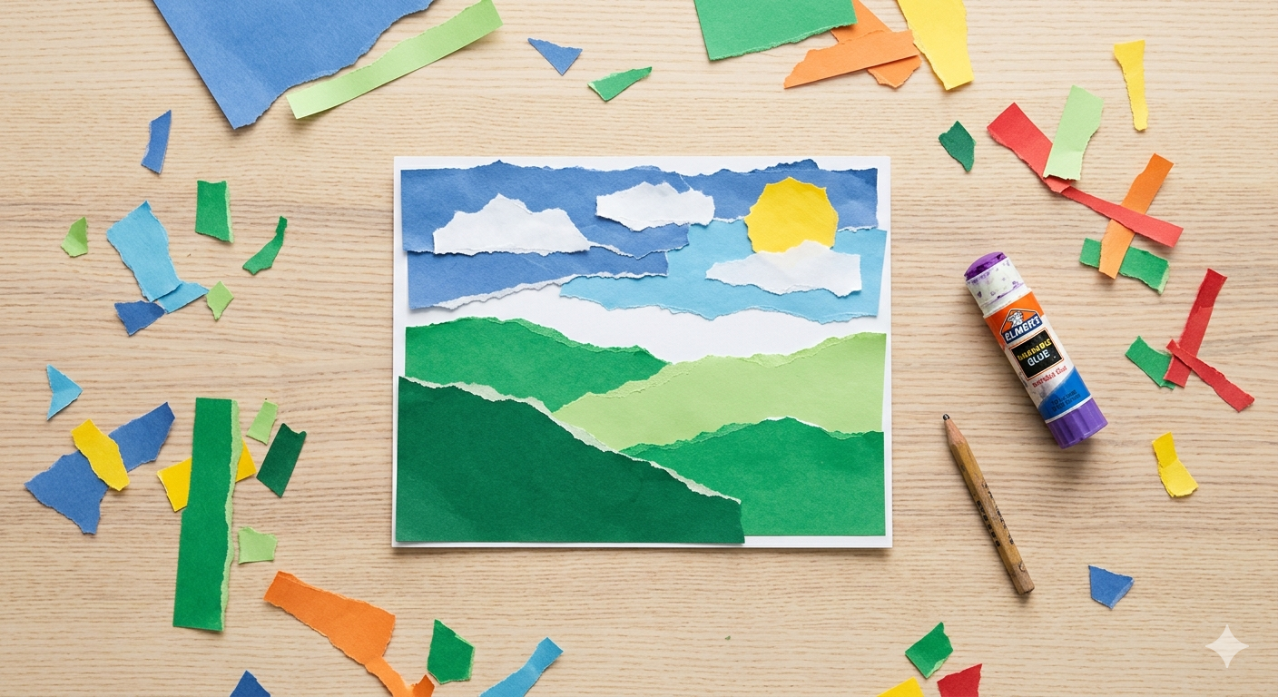 Torn Paper Landscape Collage
