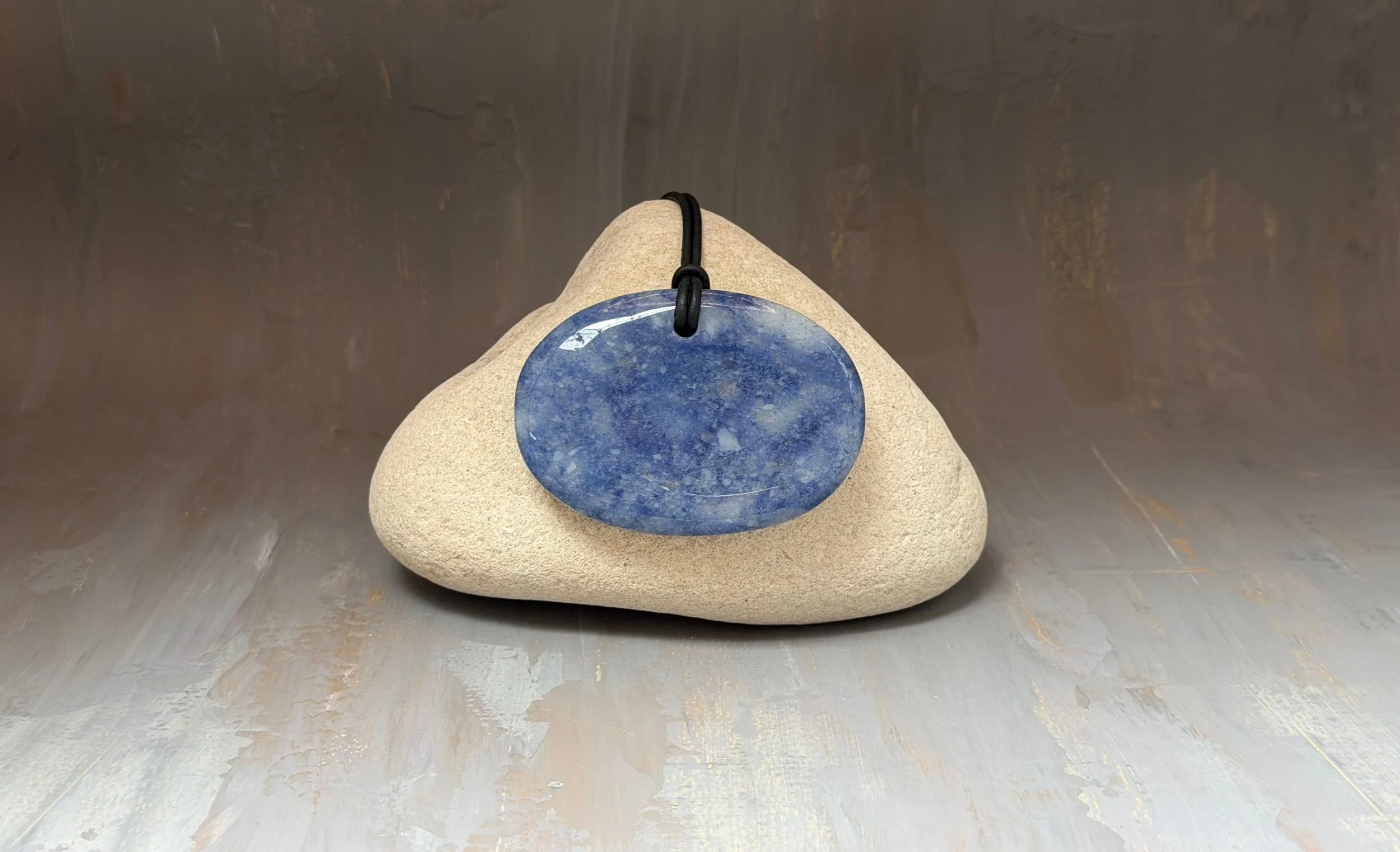 Large Blue Quartz Oval Pendant