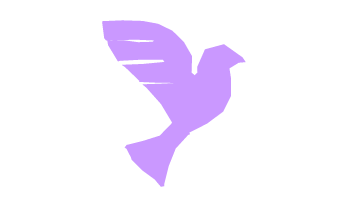 A stylized, purple hummingbird silhouette facing to the right.