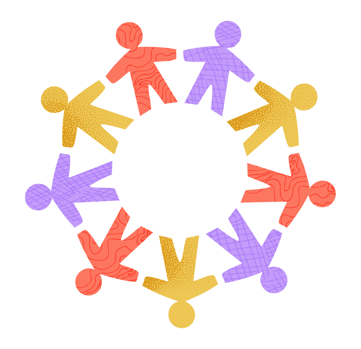 Colorful paper cutout figures holding hands in a circle.