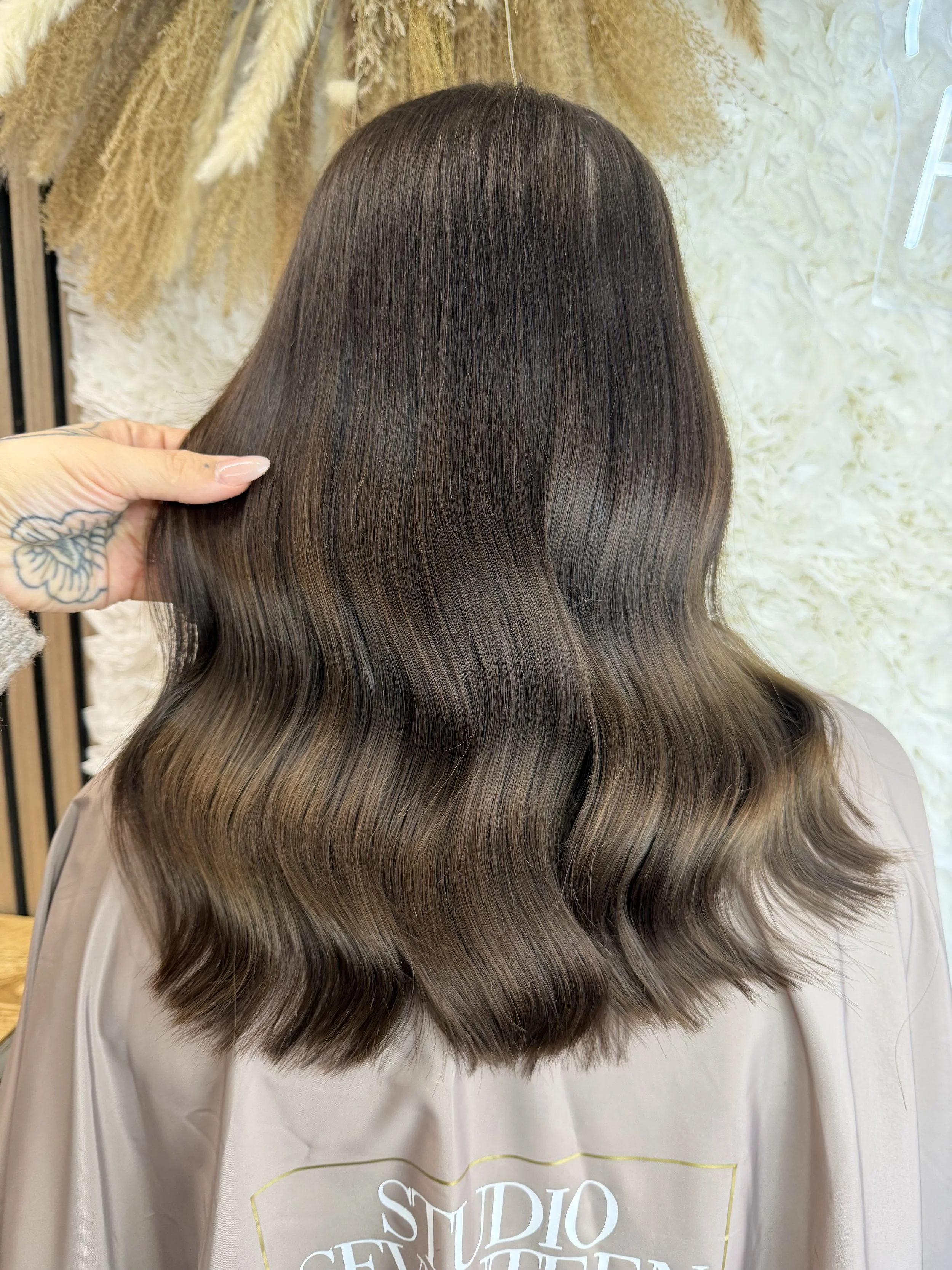 medium brown hair extensions, weave method by Loxy Locks Hair Academy
