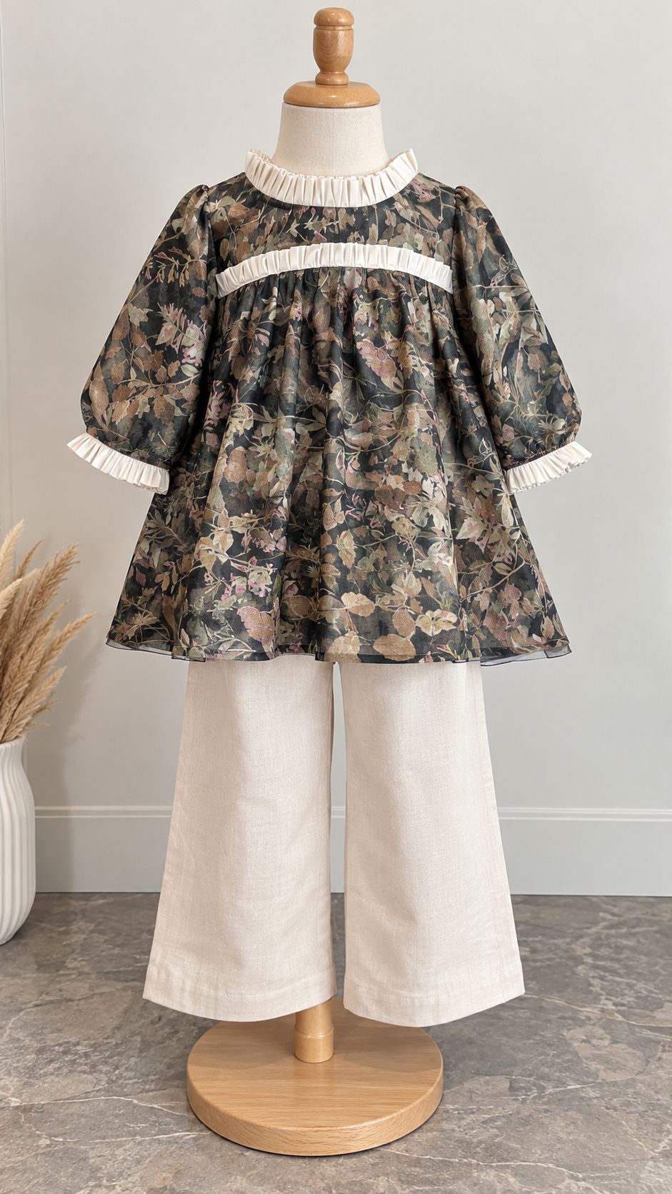 Charming Floral Dress & Linen Pant Set for Kids