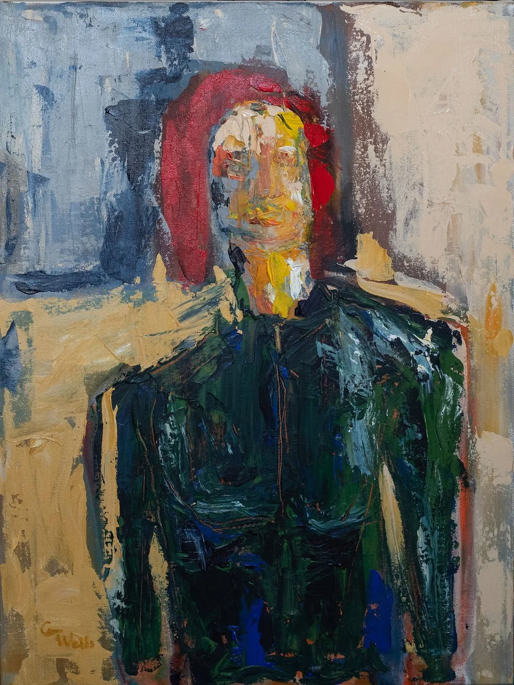 acrylic, contemporary figure, abstract figure, woman walking