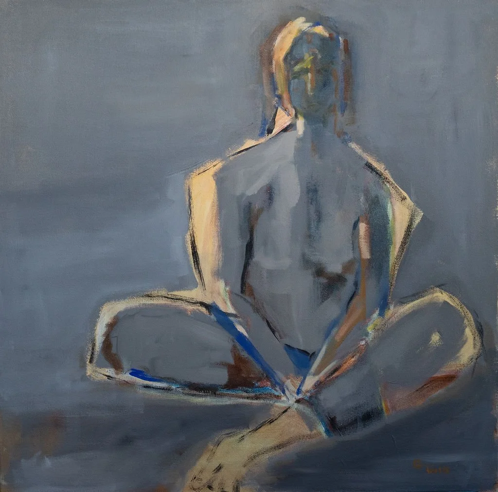 acrylic, woman sitting, contemporary figure, abstract figure