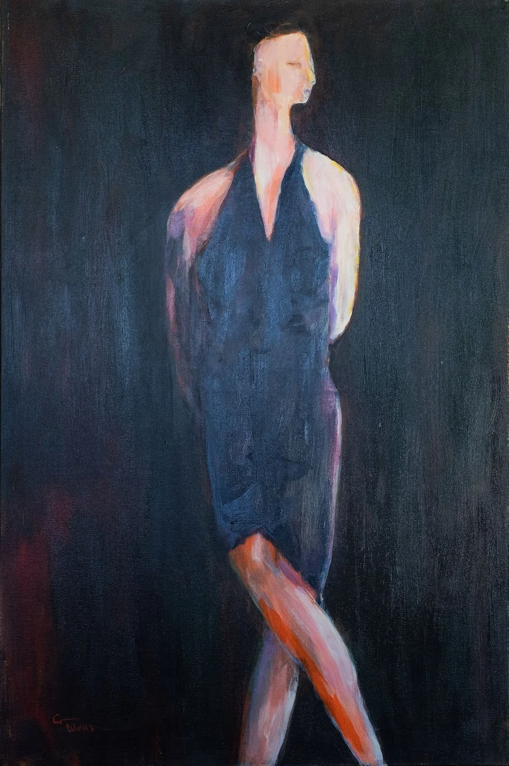 acrylic, abstract female standing, contemporary art