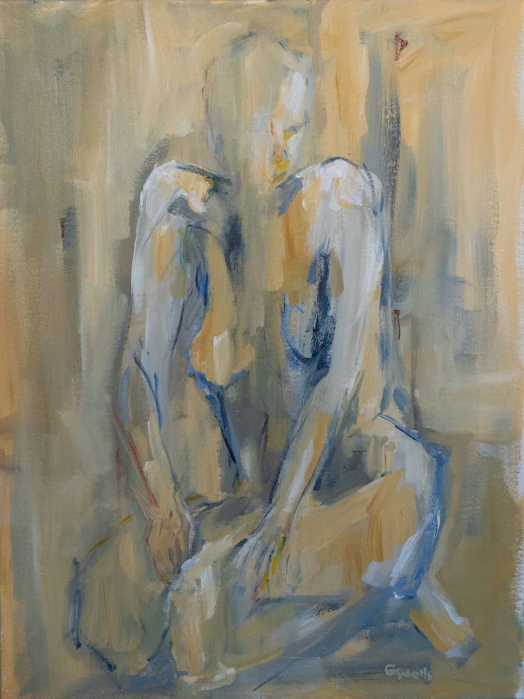 acrylic, abstract female figure kneeling, contemporary art, abstract female nude