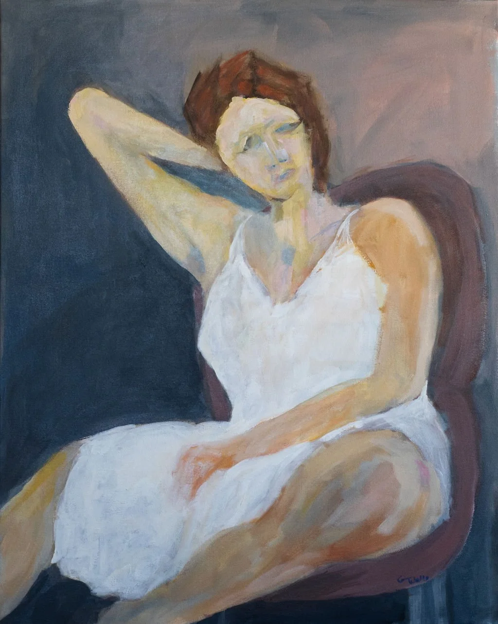 acrylic, contemporary figure, woman sitting, abstract figure