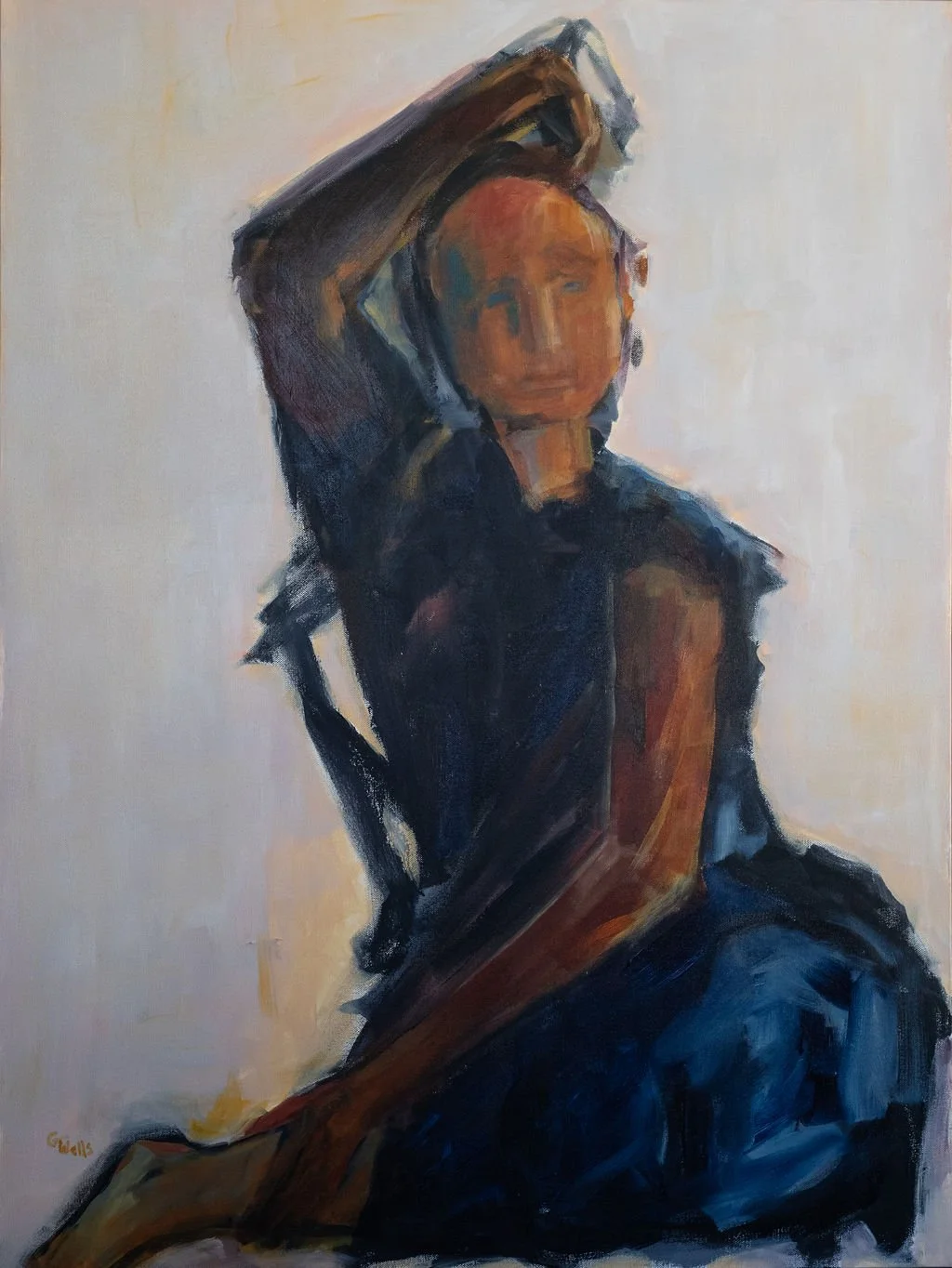acrylic, female figure, abstract female sitting, contemporary art