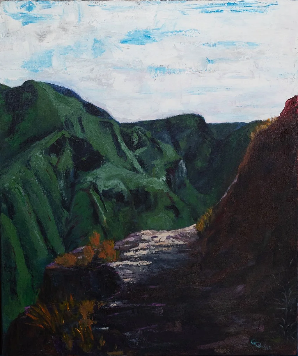 acrylic, contemporary landscape, impressionistic landscape mountain landscape