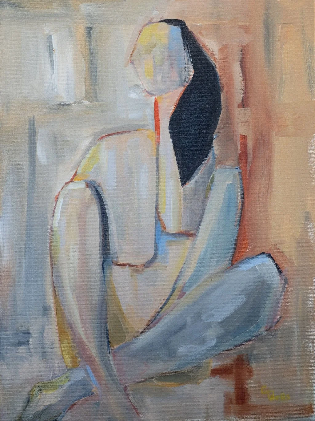 acrylic, contemporary figure, abstract figure sitting