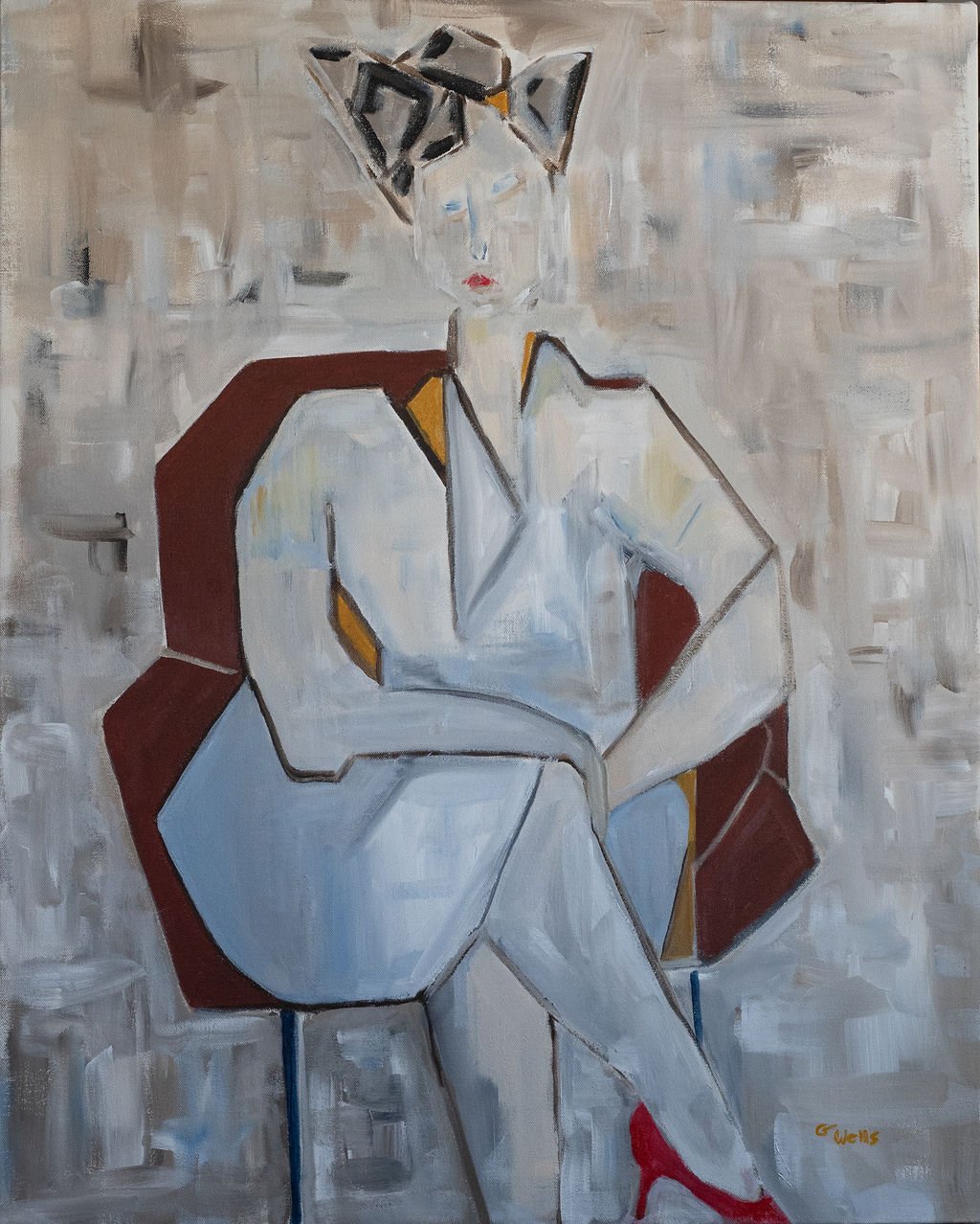 acrylic, contemporary figure, abstract figure sitting