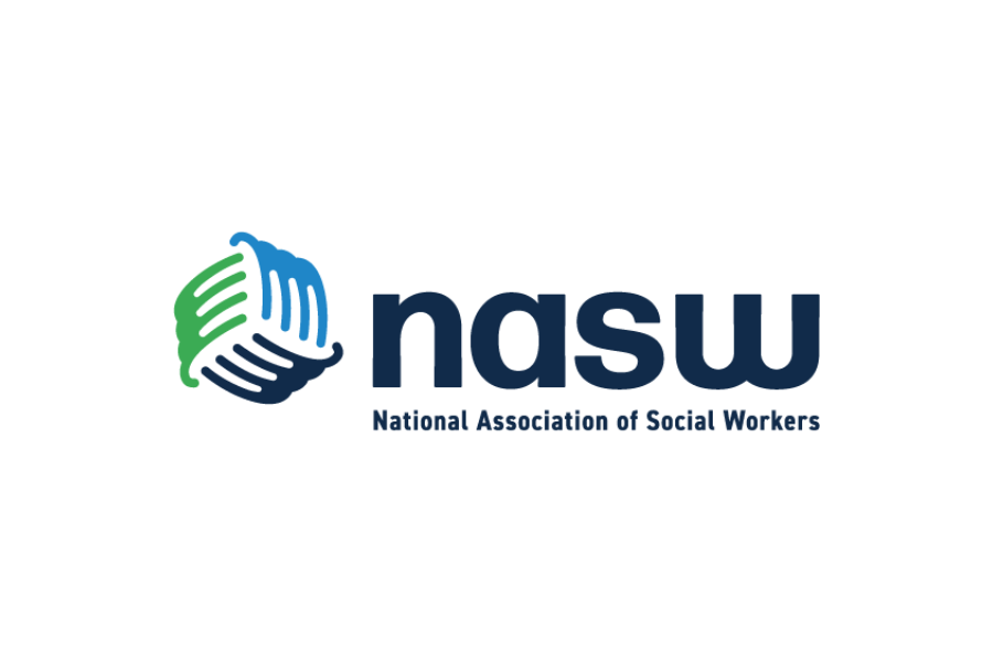 Logo of the National Association of Social Workers, featuring a stylized globe with interconnected lines in green and blue, and the acronym 'nasw' along with the full name written below.