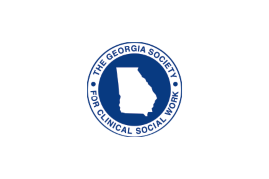 The Georgia Society for Clinical Social Work logo featuring a blue outline of Georgia with white background and the organization's name encircling it.