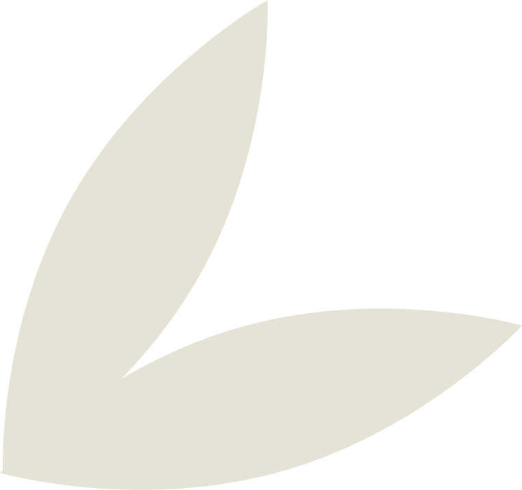 A graphic logo with two off-white leaf-like shapes on a black background