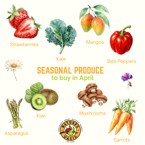 Seasonal produce social graphic featured in the Matthew Pachl Marketing Portfolio, designed for a local market with illustrated fruits and vegetables.