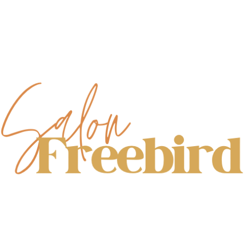 The image displays a logo with the words "Salon Freebird" in stylish fonts, with "Salon" in cursive and "Freebird" in bold typeface.