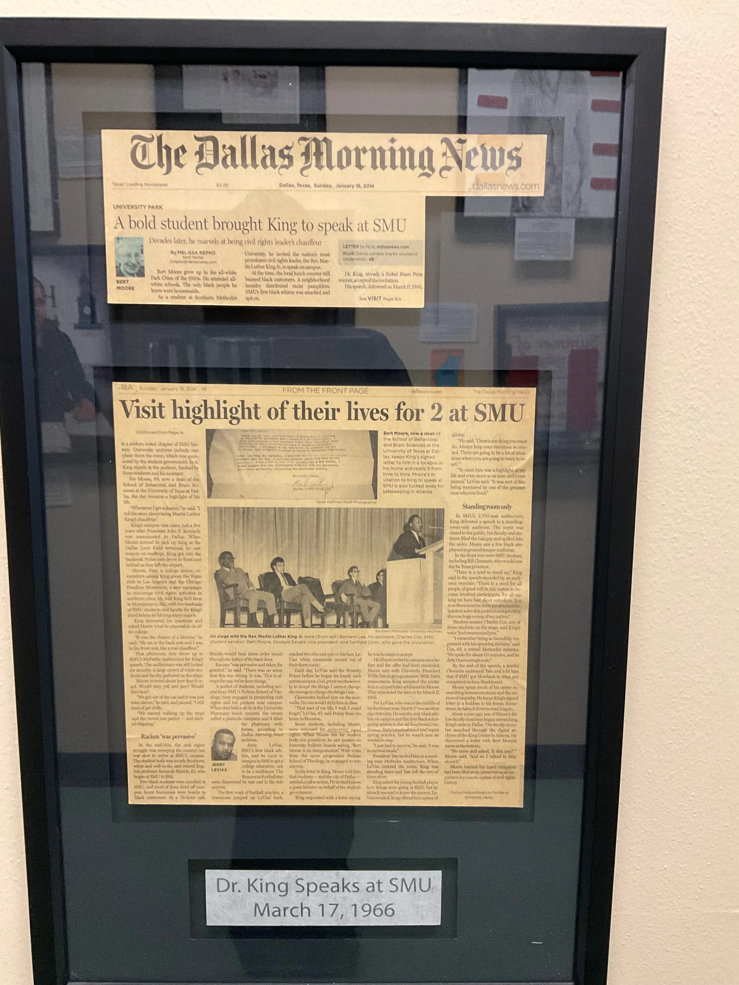 Dallas Morning News Newspaper article about Dr. Martin Luther King, Jr. speaking at Southern Methodist University