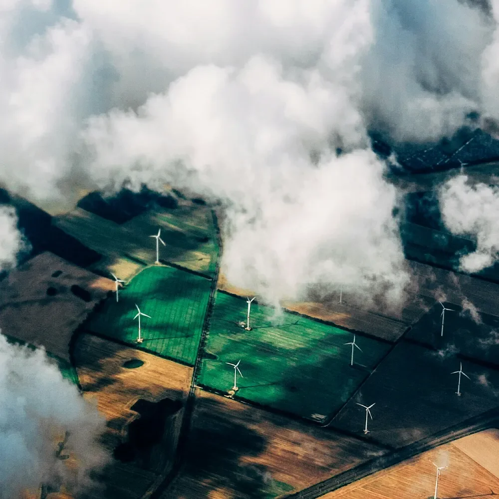 Aerial view of a wind farm