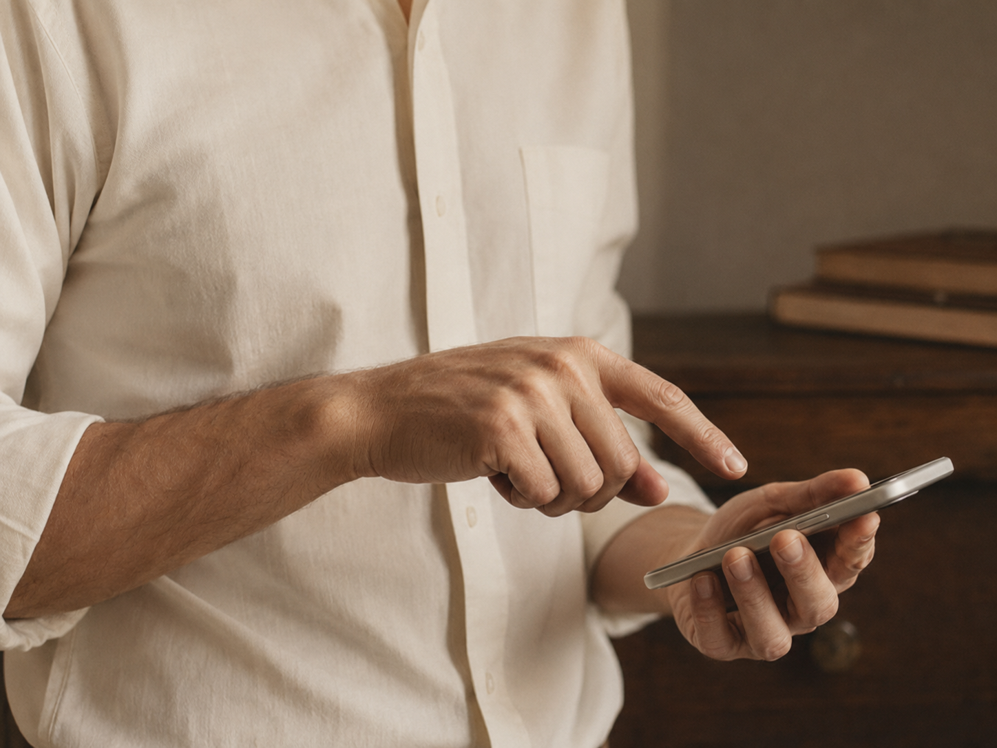 Professional pausing before responding to a message on a smartphone.