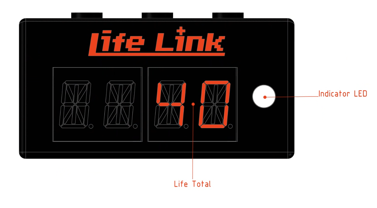 A digital display device labeled 'Life Link' showing two blank digital counters and one counting down from 90. An indicator LED is present on the right side of the device.