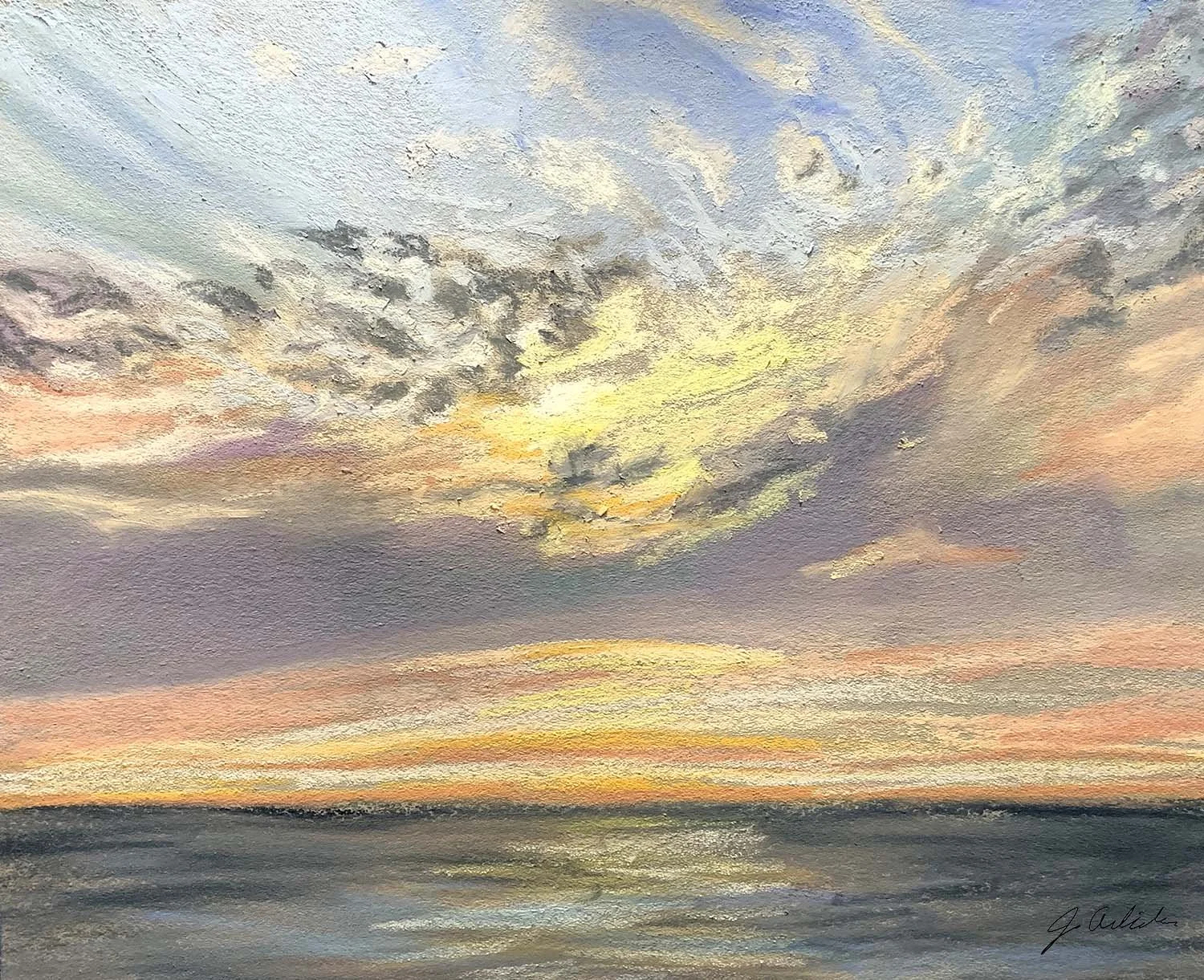 Pastel painting of sunset at Carkeek Park