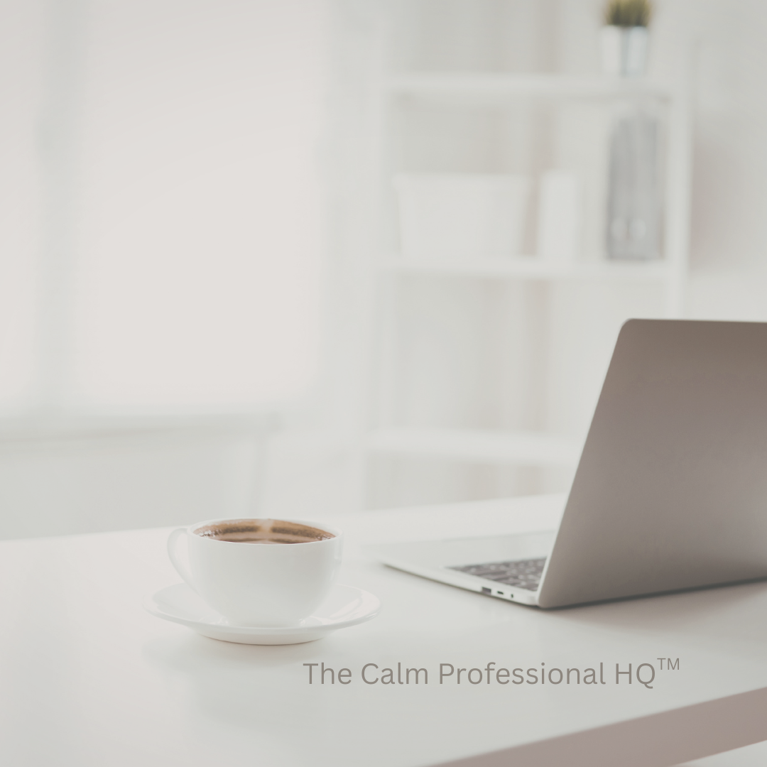 Minimal professional workspace with laptop — The Calm Professional HQ™