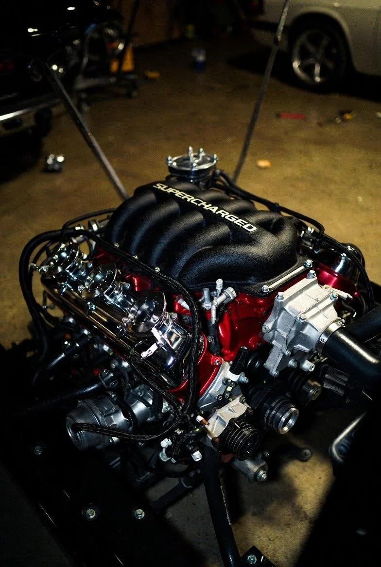 View of a high-performance car engine withSupercharged
